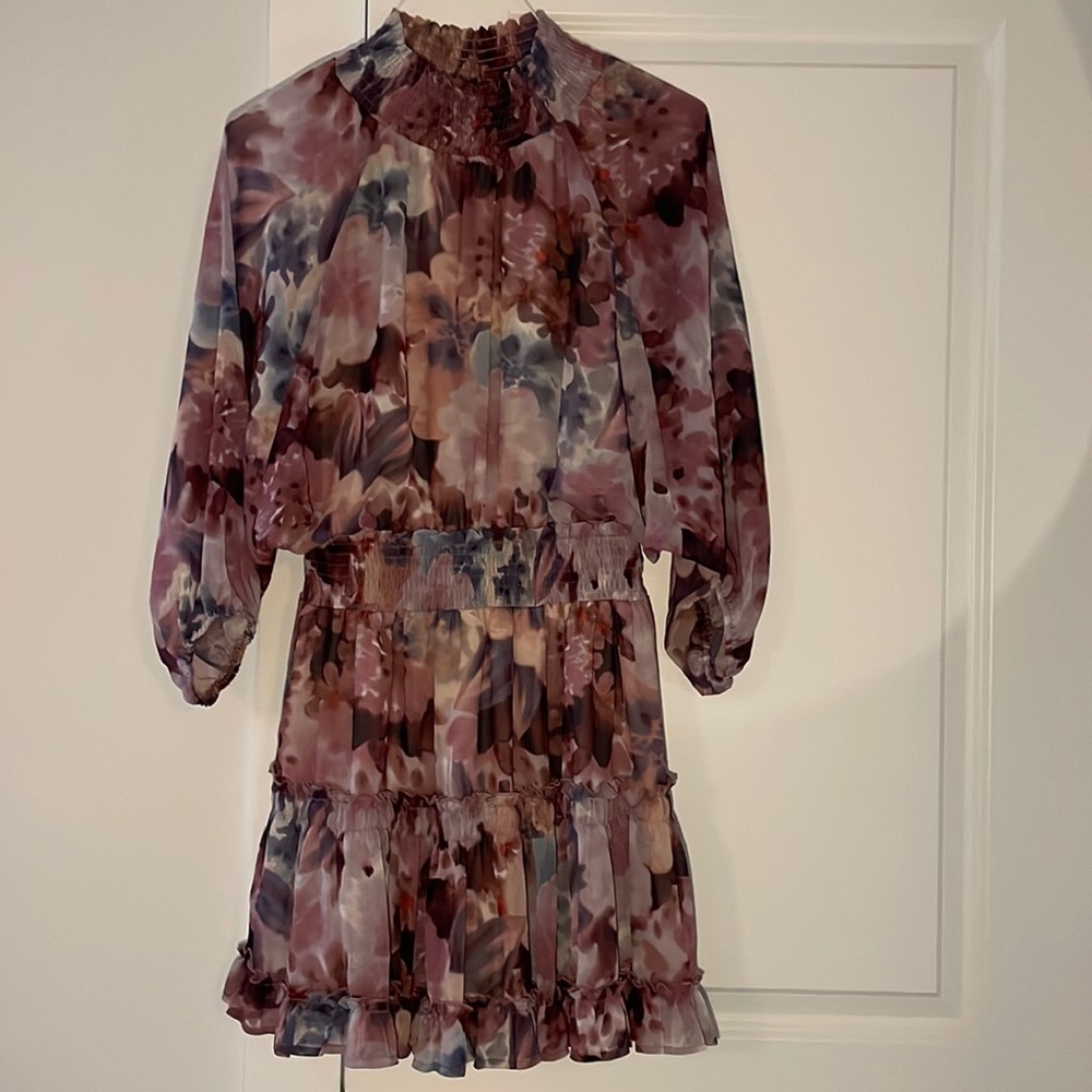 BTFL life high neck dress. Watercolor floral pattern. Lined. Small